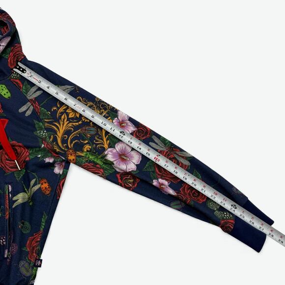 Adidas Rita Ora Hoodie Hoodie Womens Small Navy Floral Rose Trefoil Flocked - Picture 9 of 12